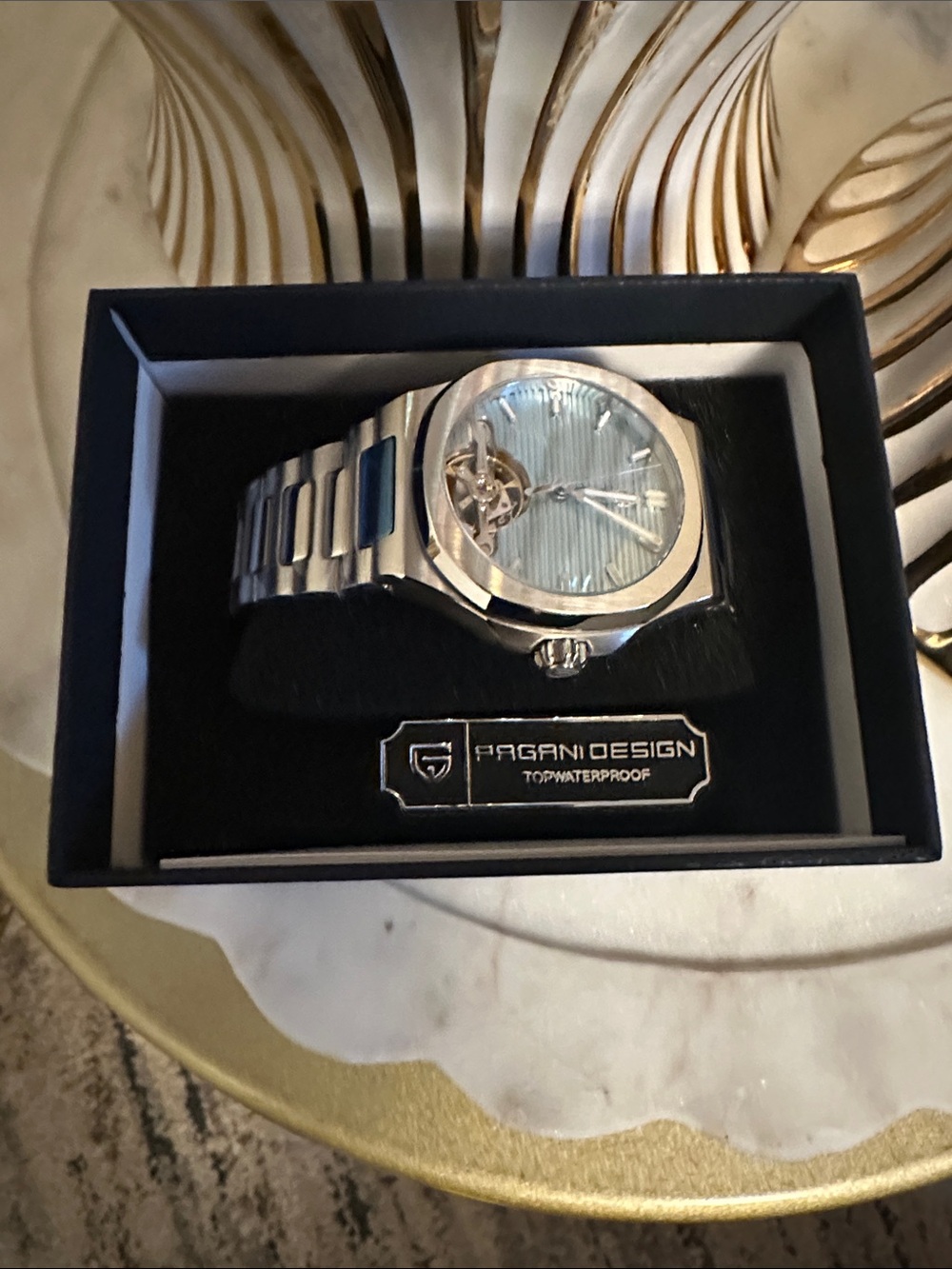 Pagani Design Men’s Silver Watch with Light Blue Dial